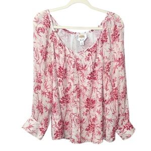 Talbots - 100% Silk Floral Red & Cream Women's Top - Size 18